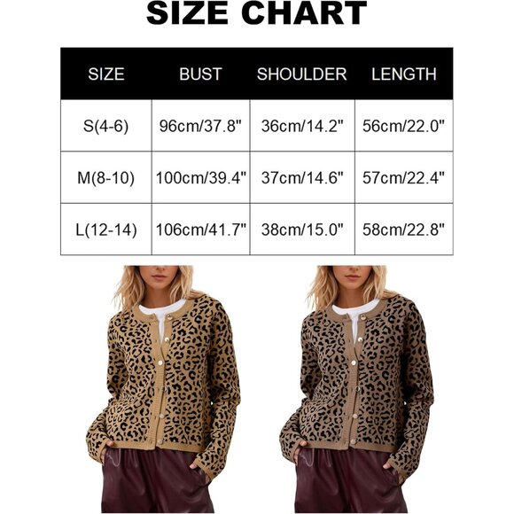 Leopard Cardigan Cotton Blend Long Sleeve Open Front Button Casual Top - Picture 6 of 6